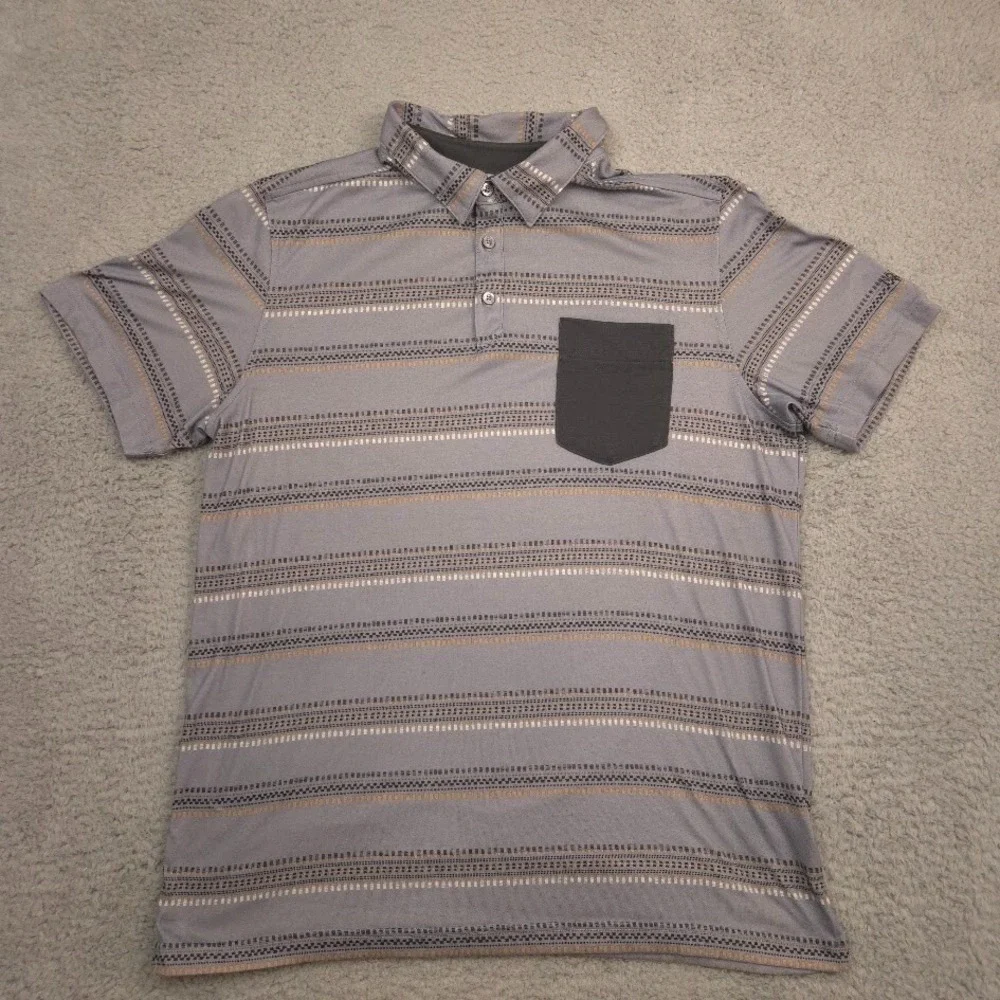 The North Face FlashDry Striped Polo Shirt Mens Large Gray Black Pocket